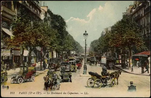 CPA Paris Le Boulevard des Capucines. - Kutschen Autos 1912