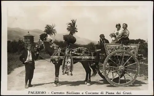 Palermo Palermu Carretto Siciliano e Costume di Piana Greci. Pferdekutsche 1940