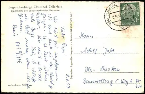 Ansichtskarte Clausthal-Zellerfeld Jugendherberge 1957