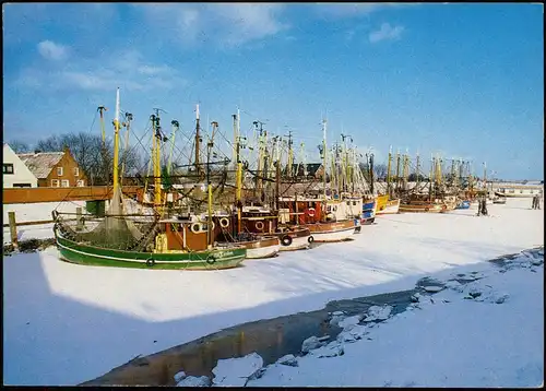 Ansichtskarte Greetsiel-Krummhörn Hafen, Fischerboote - Winter 1988