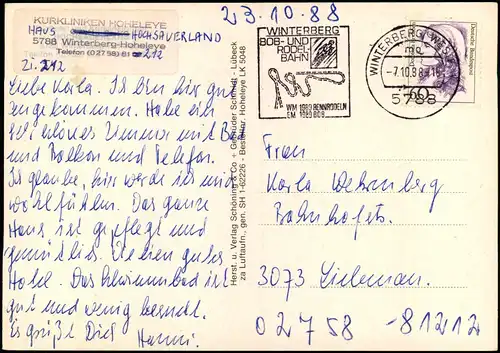 Ansichtskarte Hoheleye-Winterberg Luftbild Kurklinik 1988