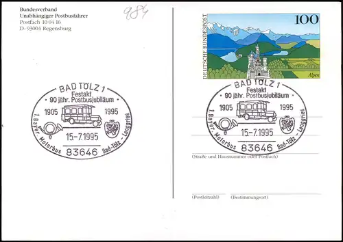 Ansichtskarte Bad Tölz Bayrischer Postomnibus 90 Jahre 1995  Sonderstempel