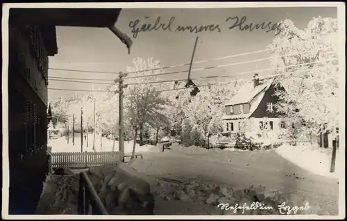 Rehefeld-Altenberg (Erzgebirge) Straßenpartie im Winter, Fotokarte 1953