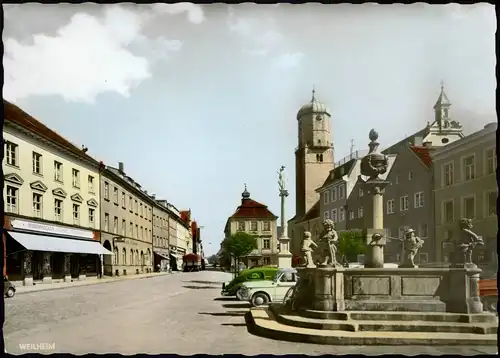 Weilheim (Oberbayern) Hauptplatz/Marienplatz Warenmagazin Colorfotokarte 1968