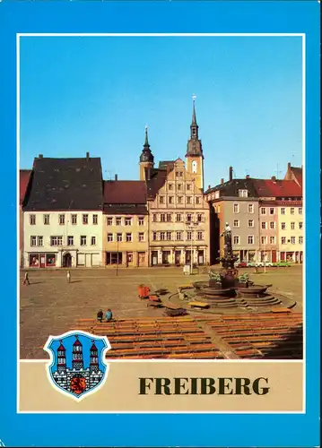 Ansichtskarte Freiberg (Sachsen) Obermarkt mit Petrikirche im Hintergrund 1986