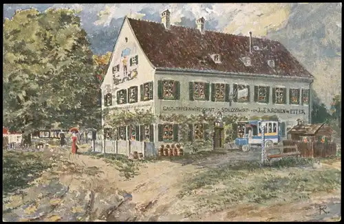 Oberföhring J. Kronenwetter, Schloßwirt Gasthaus Künstlerkarte 1922