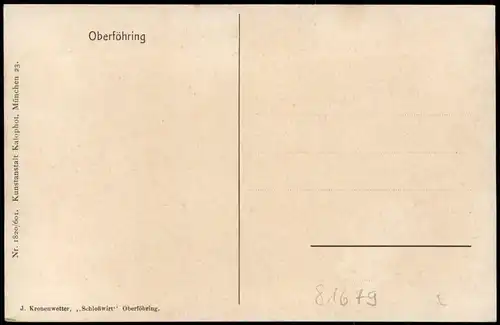 Oberföhring J. Kronenwetter, Schloßwirt Gasthaus Künstlerkarte 1922