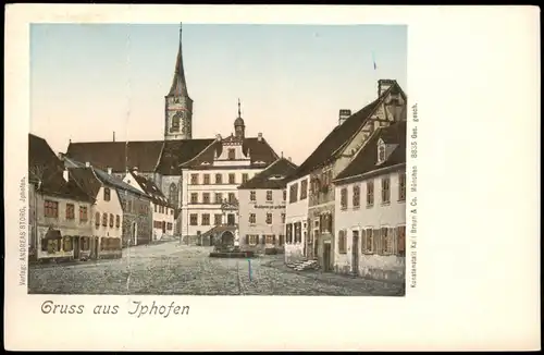 Ansichtskarte Iphofen Marktplatz, Gasthaus 1909 Goldrand