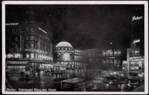 Ansichtskarte Tiergarten-Berlin Potsdamer Platz bei Nacht, Leuchtreklame 1934