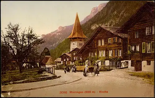Ansichtskarte Meiringen Straßenpartie mit Kirche 1907