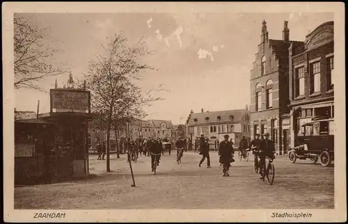 Postkaart Zaandam Straße, Kiosk - Stadhuisplein 1928