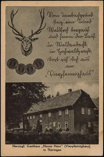 Tambach-Dietharz Gasthaus „Neues Haus" (Vierpfennighaus), Text Geweih 1956