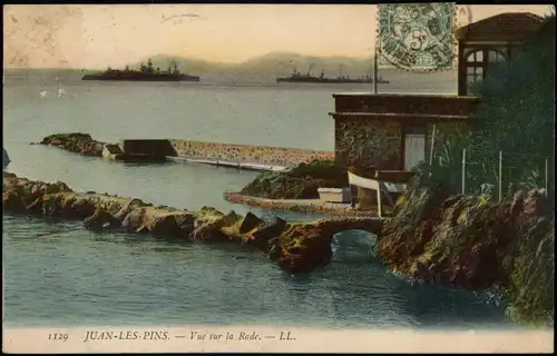 CPA Juan-les-Pins Vue sur la Rande, Kriegsschiffe 1906