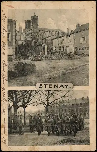 CPA Stenay 2 Bild Militaria WK1 Soldaten zerstörte Stadt 1916