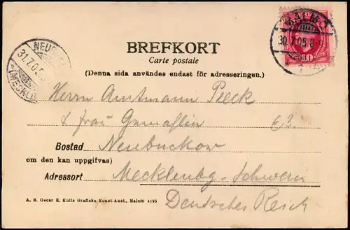 Postcard Malmö Hotell Kramer 1905