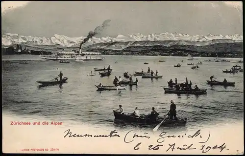 Ansichtskarte Zürich Zürisee / Zürichsee Dampfer viele Ruderboote 1904