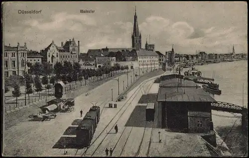 Ansichtskarte Düsseldorf Rheinufer, Bahn -Anleger 1913