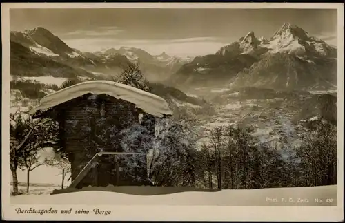 Ansichtskarte Berchtesgaden Hütte - Blick auf die Stadt im Winter 1938