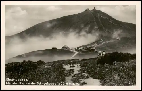 Postcard Krummhübel Karpacz Schneekoppe/Sněžka/Śnieżka im Nebel 1933