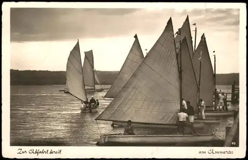 Ansichtskarte .Bayern Ammersee, Abfahrt der Segelboote 1941