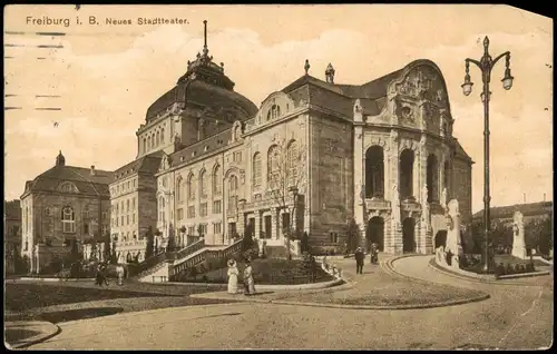 Ansichtskarte Freiburg im Breisgau Neues Stadtteater 1916  gel. Feldpoststempel