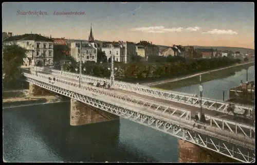 Ansichtskarte Saarbrücken Stadt u. Louisenbrücke 1918