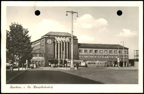 Ansichtskarte Zwickau Hauptbahnhof/Neuer Bahnhof Straßenbahn 1962