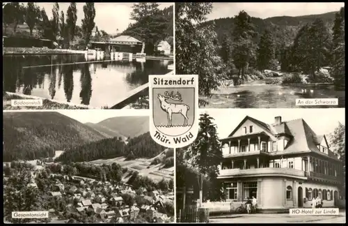 Ansichtskarte Sitzendorf Badeanstalt, Schwarza, Hotel zur Linde 1964
