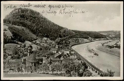 Ansichtskarte Königstein (Sächsische Schweiz) Stadt und Festung 1939