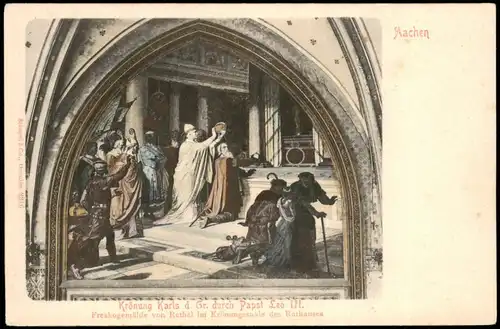 Aachen Krönung Karls  Papst Leo III. Freskogemälde Krönungssaale Rathauses 1909