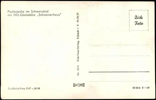 Postkutsche Schwarzatal 1963 Landpoststempel   über Neuhaus a. Rennweg"