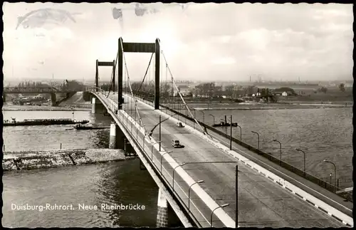 Ansichtskarte Ruhrort-Duisburg Neue Rheinbrücke in der Ferne Fabriken 1963