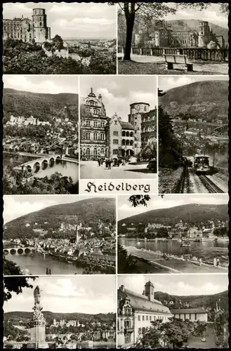Ansichtskarte Heidelberg Mehrbildkarte mit 9 Stadtteilansichten 1968