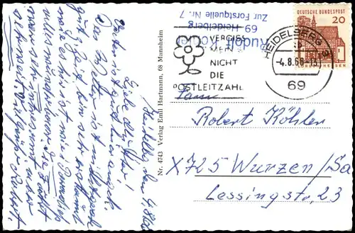 Ansichtskarte Heidelberg Mehrbildkarte mit 9 Stadtteilansichten 1968