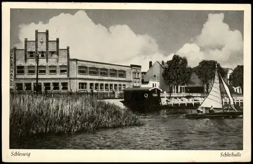 Schleswig (Sleswig/Slesvig) Schleihalle, Segelboot - Anleger 1959