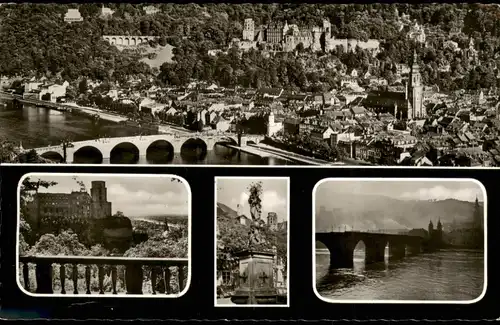 Ansichtskarte Heidelberg Stadt, Schloß, Brücke im Nebel 1961