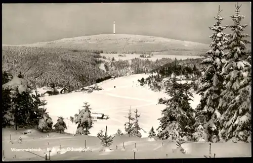 Ansichtskarte Warmensteinach Blick zum Ochsenkopf im Winter UKW Sender 1959