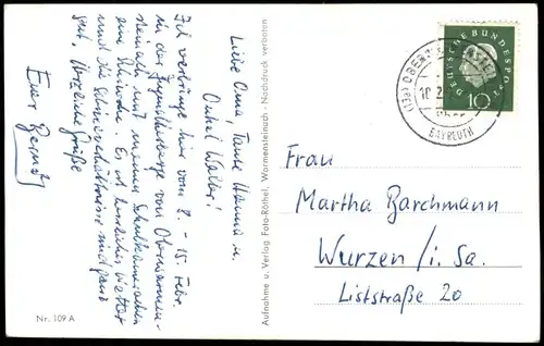 Ansichtskarte Warmensteinach Blick zum Ochsenkopf im Winter UKW Sender 1959