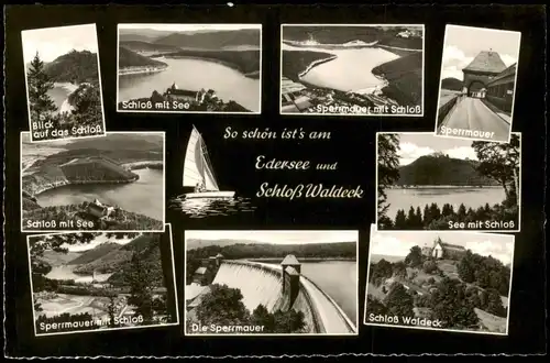 Ansichtskarte Waldeck (am Edersee) Schloß, See, Sperrmauer uvm 1961