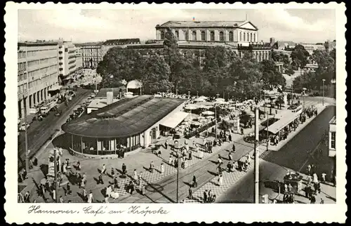 Ansichtskarte Hannover Cafe Kröpcke - straßen und Haltestelle 1954