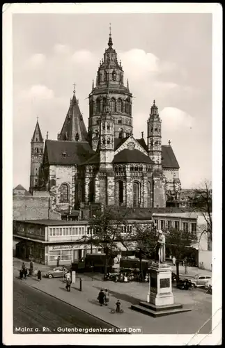 Ansichtskarte Mainz VW Käfer Gutenberg-Denkmal Conditorei 1953