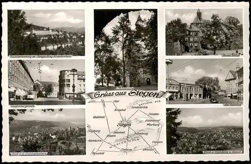 Ansichtskarte Siegen Bahnhof, Hindenburgstraße, Totale 1956