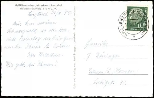 Ansichtskarte Lenzkirch Totale im hintergrund der Feldberg 1957
