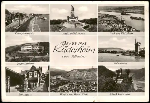 Rüdesheim (Rhein) Mehrbild Mäusetur,, Jugendherberge, Drosselgasse uvm 1955