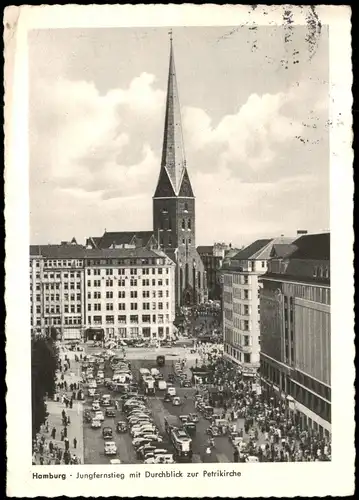Ansichtskarte Hamburg Jungfernstieg mit Durchblick zur Petrikirche 1953