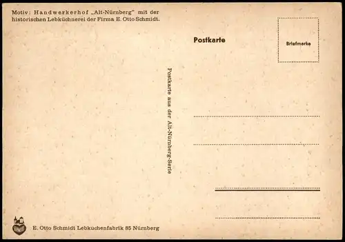 Nürnberg Handwerkerhof Künstlerkarte Werbekarte Lebkuchenfabrik 1961