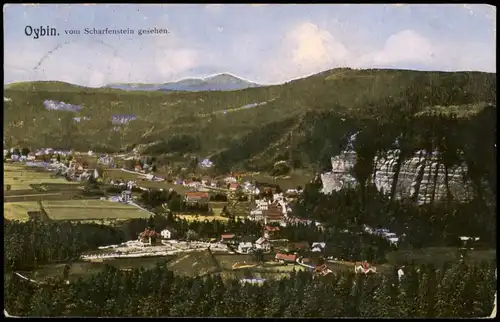 Ansichtskarte Oybin vom Scharfenstein gesehen 1921
