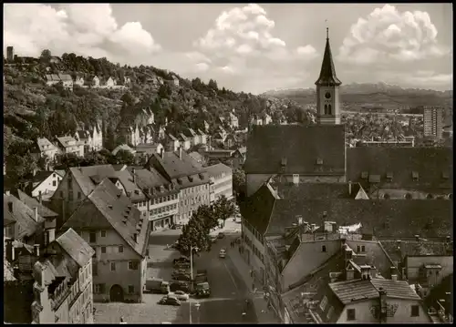 Ansichtskarte Ravensburg Straßenblick im Hintergrund die Schweizer Alpen 1962