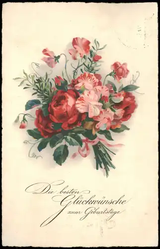 Ansichtskarte  Glückwunsch Geburtstag Birthday Rosen Strauß 1930