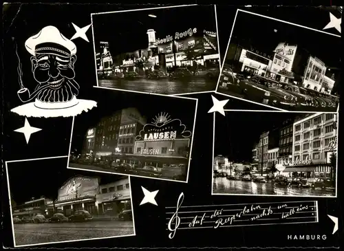 St. Pauli-Hamburg Reeperbahn Mehrbild Leuchtreklame bei Nacht 1960